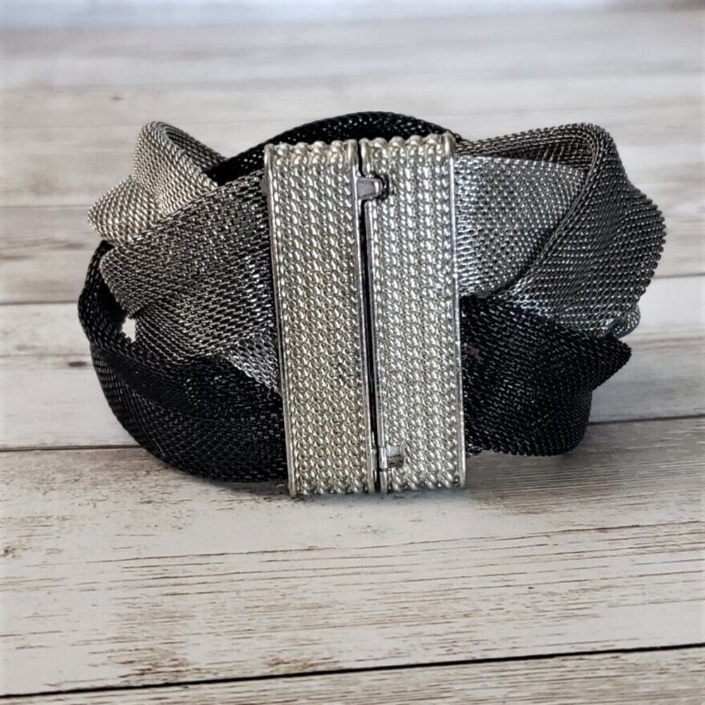 Vintage Bracelet - Shades of Gray & Black Woven Design Magnetic Closure - Picture 3 of 5